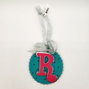 Letter R Monogram Holiday Christmas Ornament Initial Living Quarters Aqua, Teal.